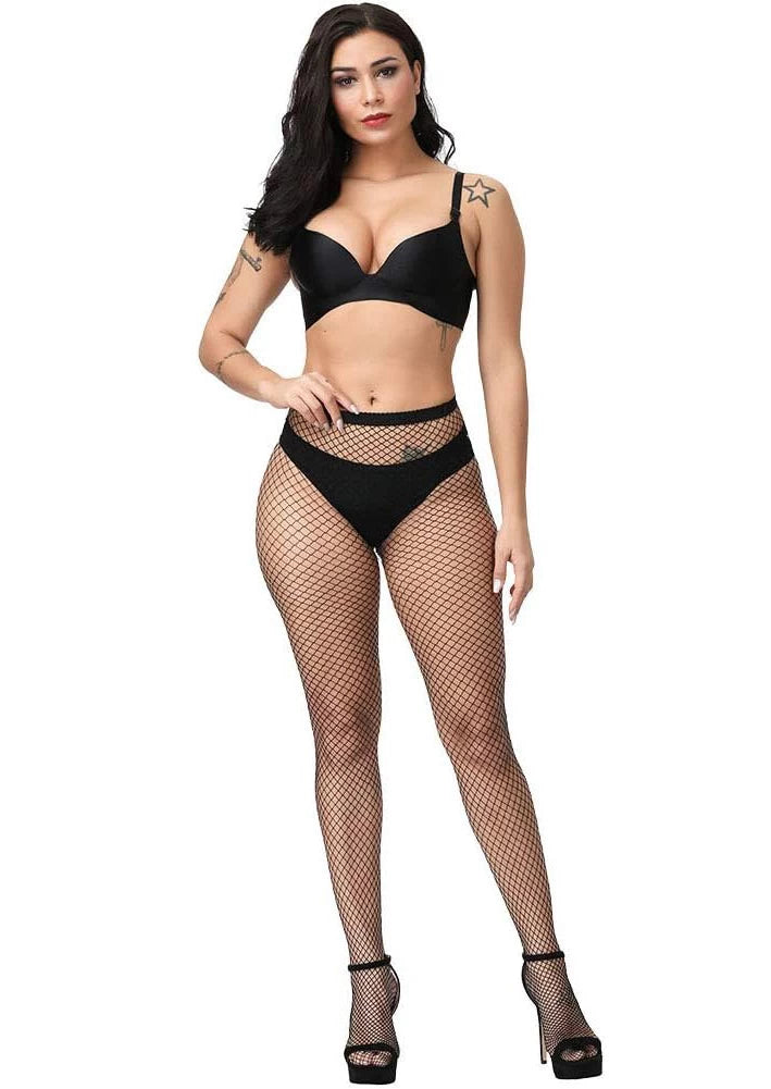 Fashion Fishnet Panty Hose - Stocking Medium Raster - Black
