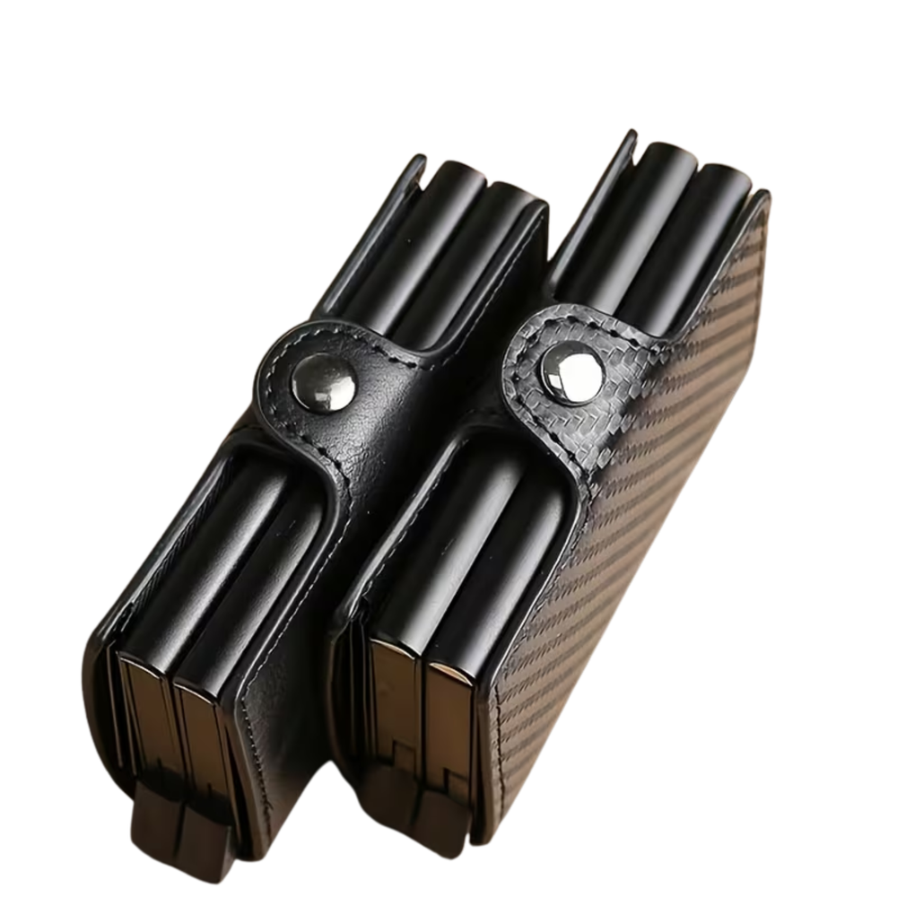Dubbele Kaarthouder – Zwarte Carbon-Look – Ruimte voor 14 Pasjes