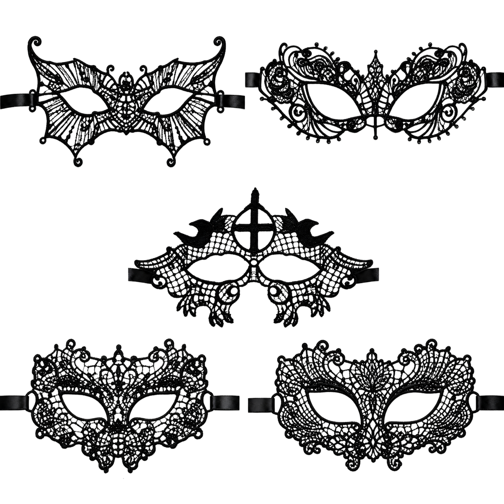 Kinky Pleasure Venetian Maskers – 10 Stuks – 10 Verschillende Zwarte Kant-Look Modellen