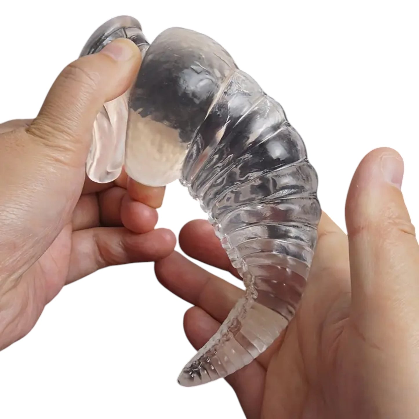 XXLtoys – Clear Curved Ribbed Fantasy Dildo – 16 cm met Zuignapbasis