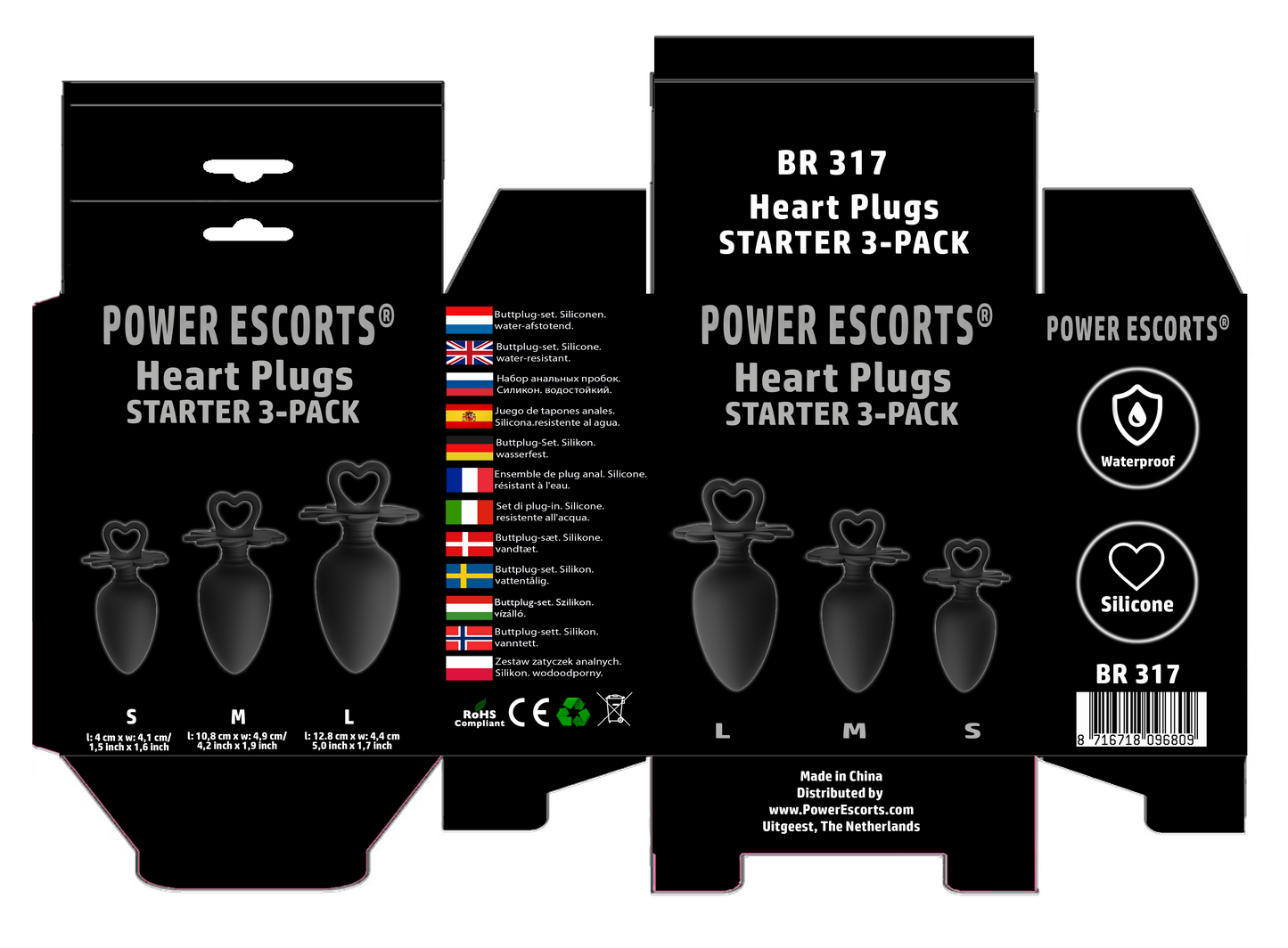 Power Escorts Heart Plug Anal Starter 3-Pack - S, M & L - Silicone