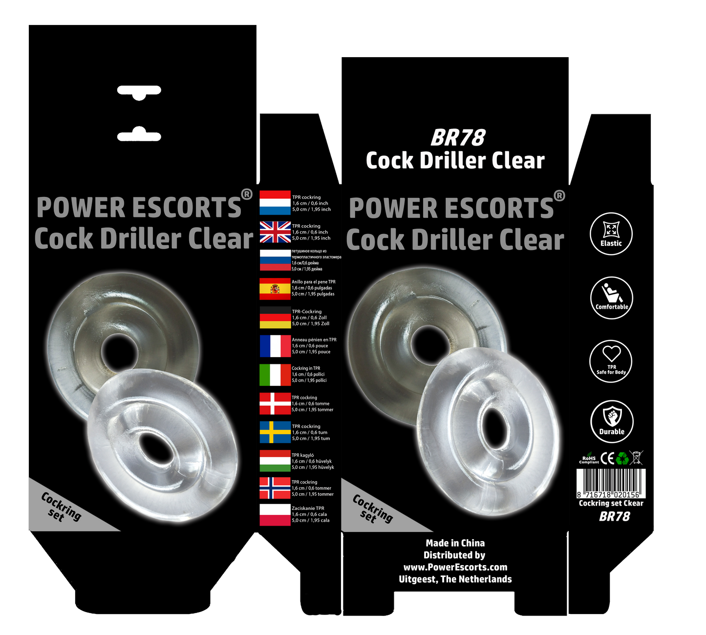 Power Escorts Cock Driller Cockring 2-Pack - BR78