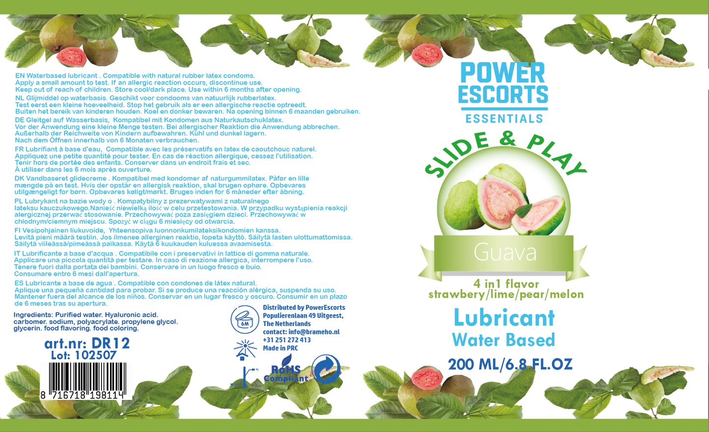Power Escorts Water-Based Glijmiddel Guava 200ml – Hydraterende & Langdurige Personal Lube