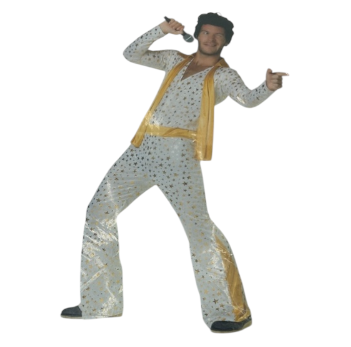 Kinky Mannen Overall – Wit met Gouden Sterren & Bijpassende Sjaal - M / L / XL