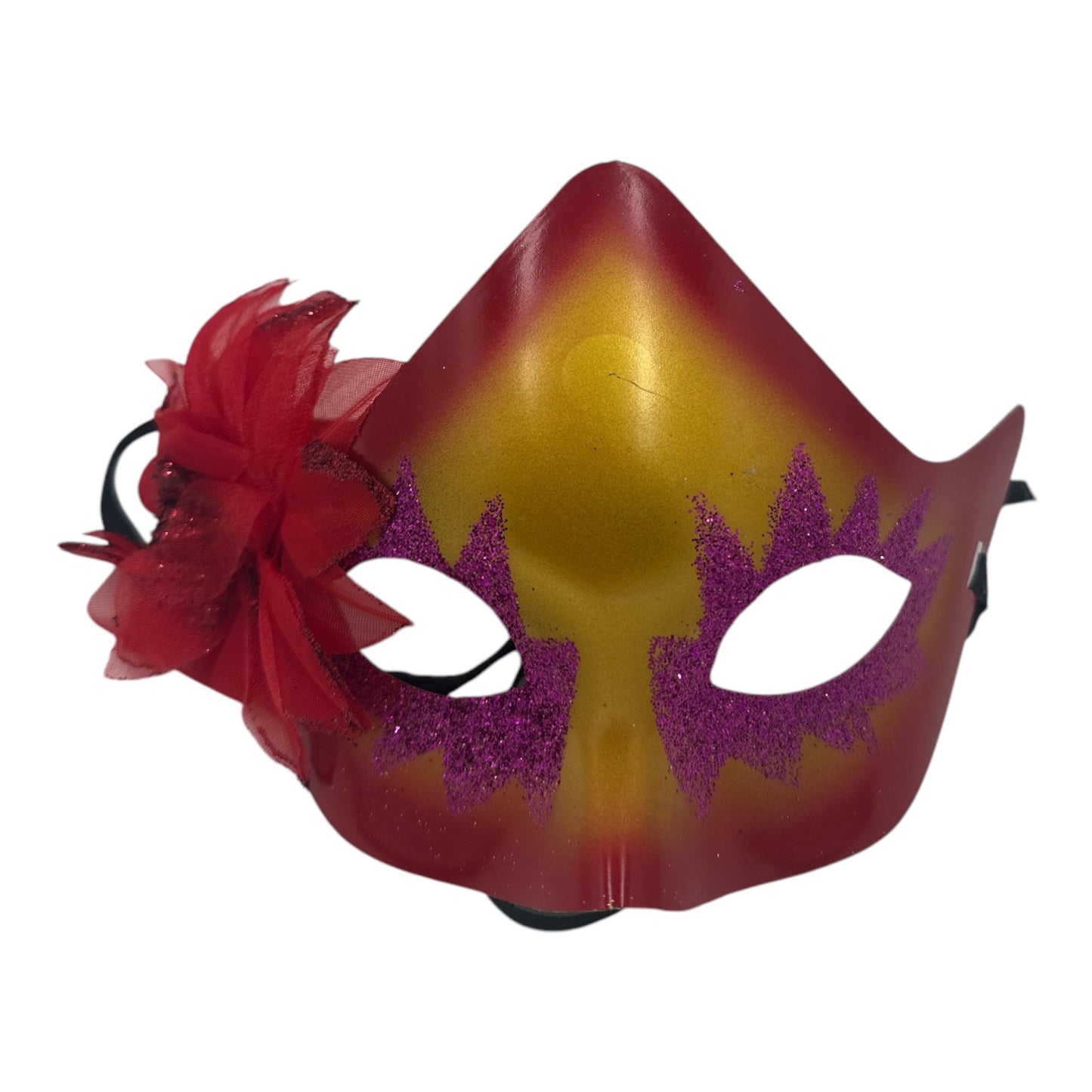 oranje/rood Masker met Glitter en paarse wimpers