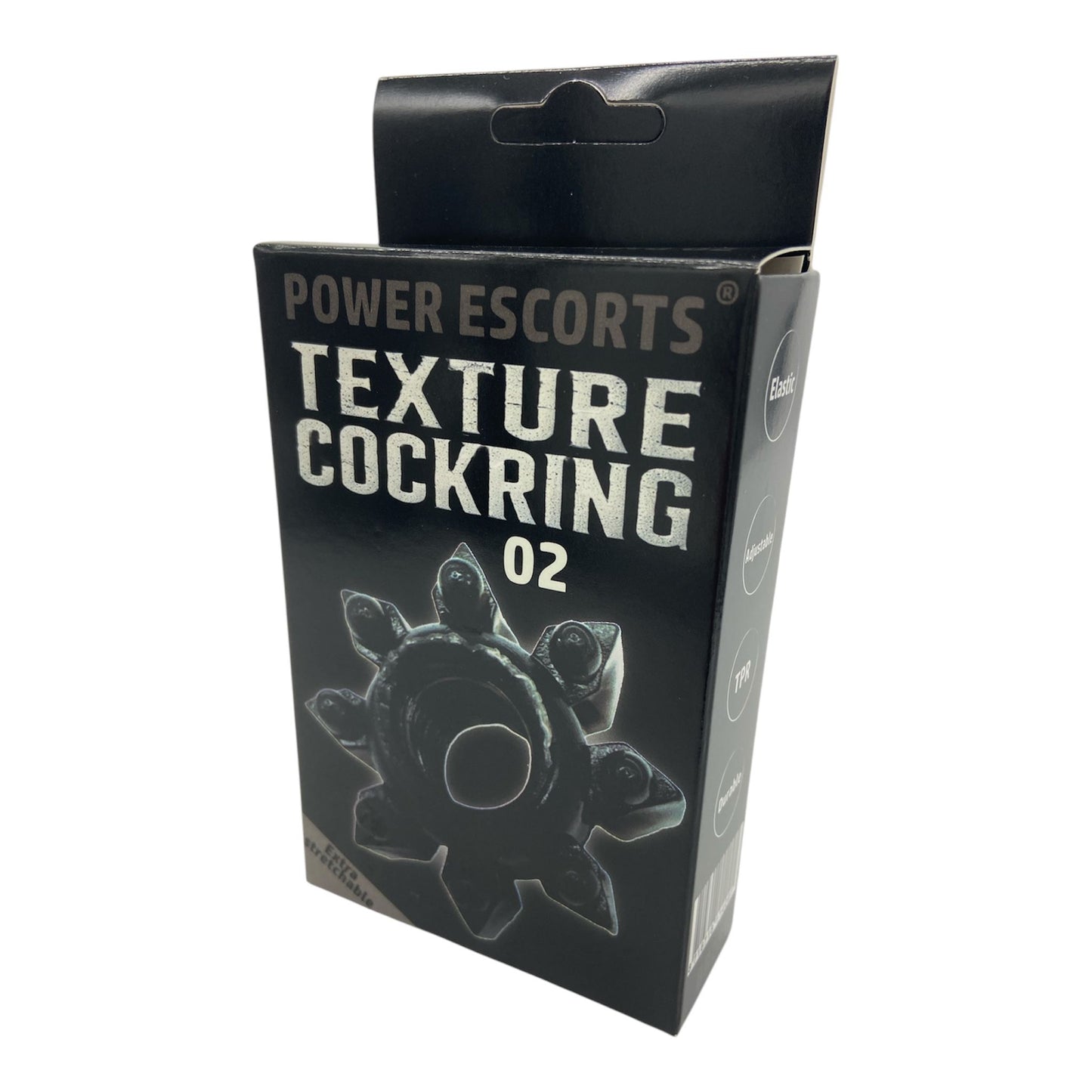 Power Escorts - BR285 - Textuur Cockring 02 - Zwart - Extra Rekbaar