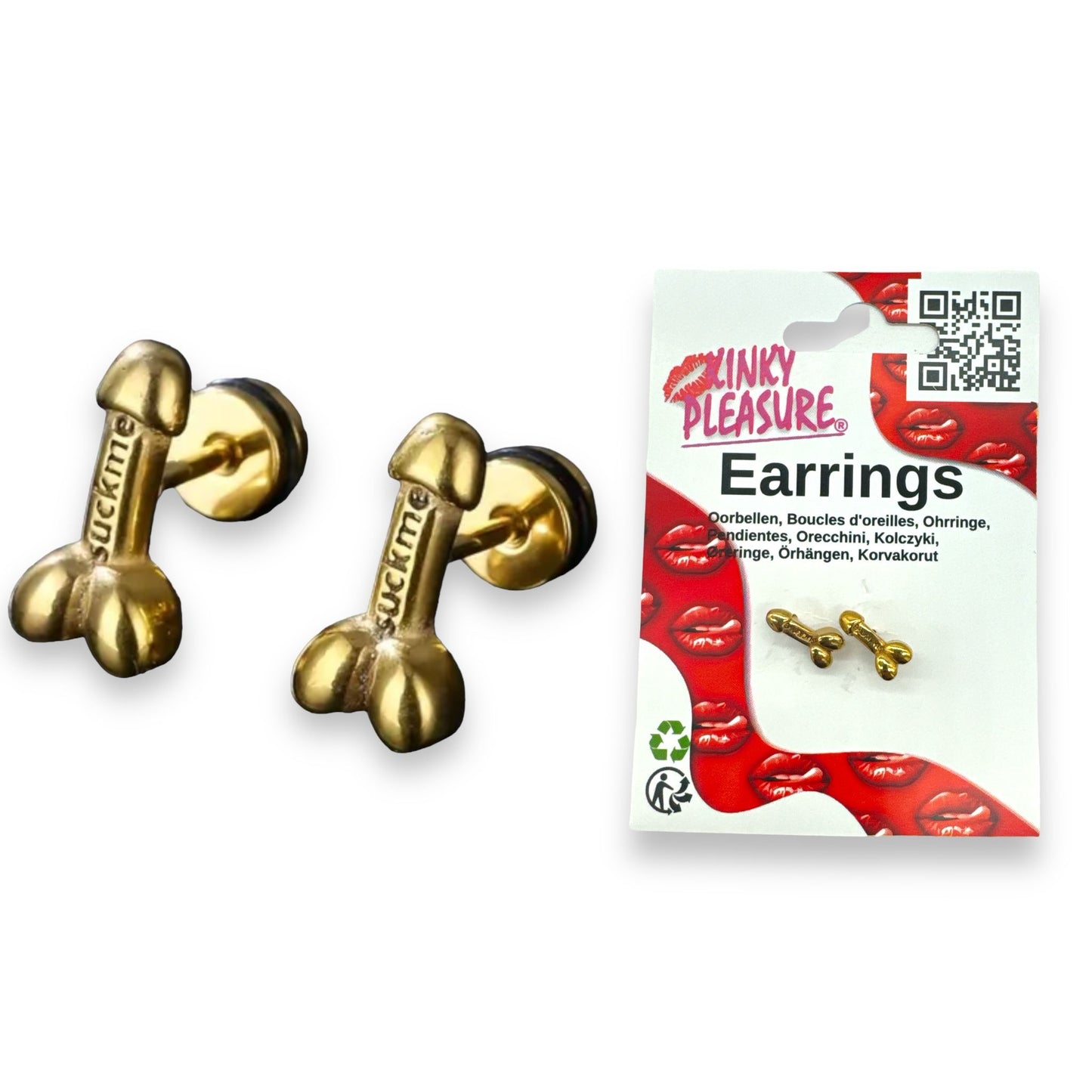Kinky Pleasure - T109 - Oorbellen - Penis Suck Me! Fuck Me! - 3 Kleuren
