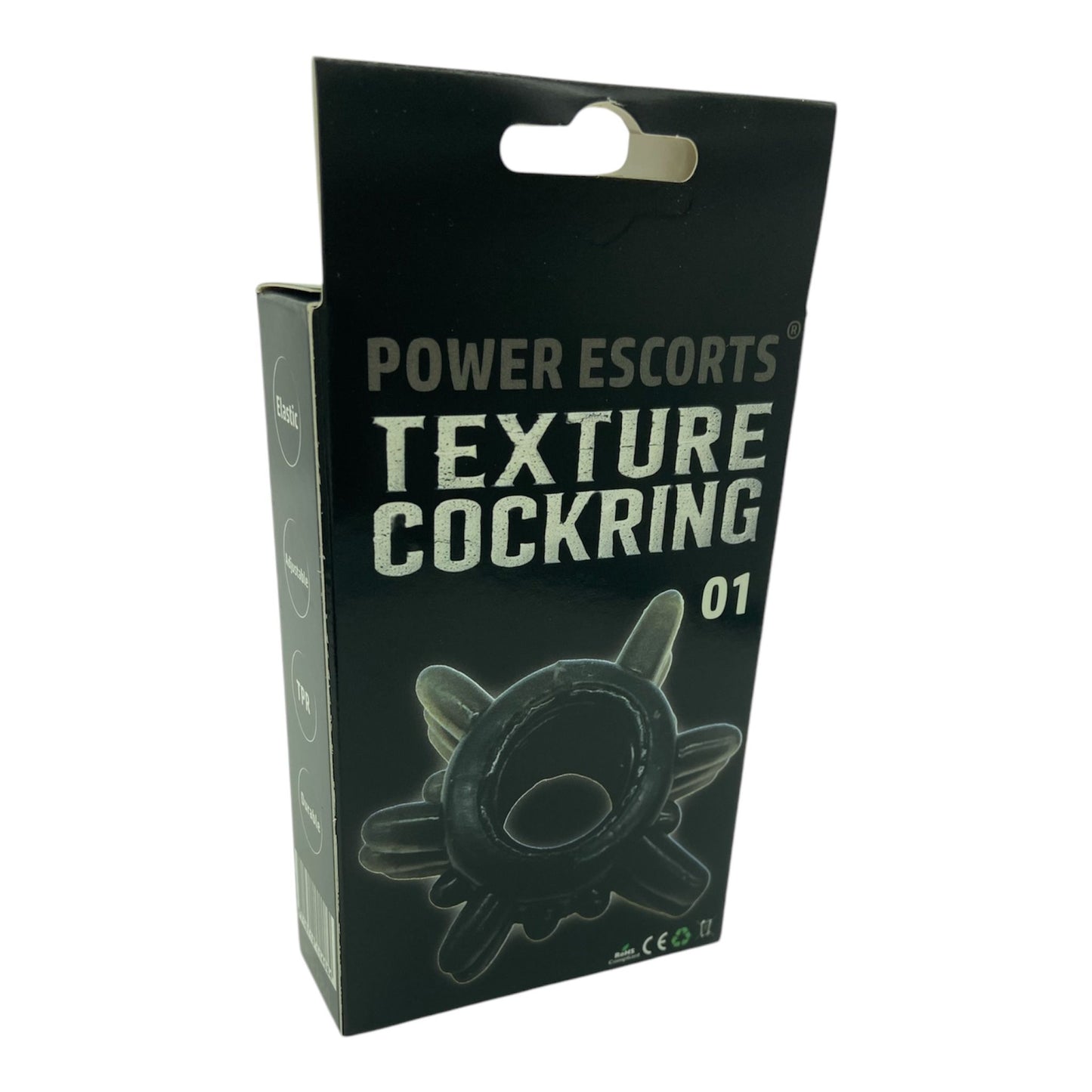 Power Escorts - BR284 - Textuur Cockring 01 - Zwart - Extra Rekbaar