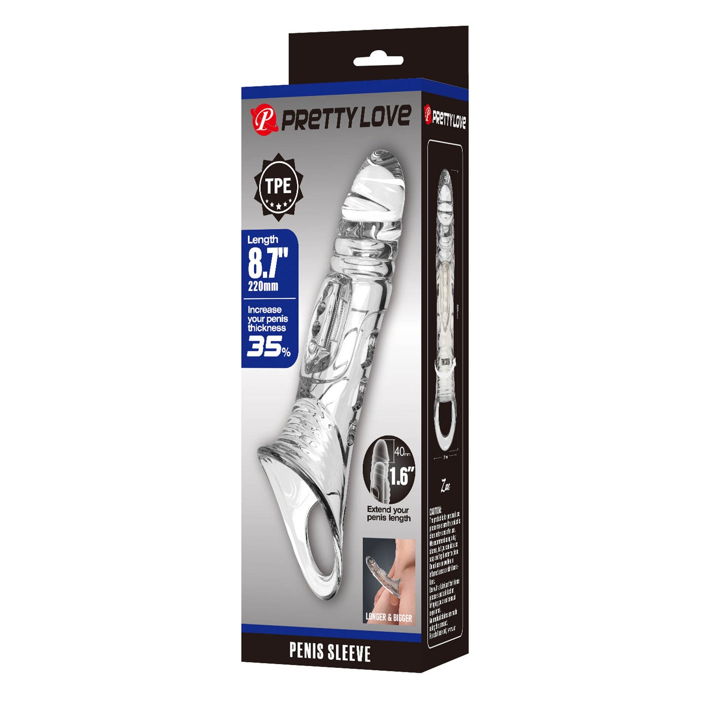 Pretty Love Penis Sleeve 22 cm - Extender 8.7 inch - Transparant - Verlenging & Verdikking