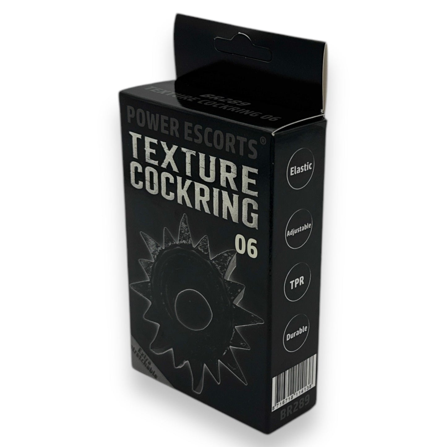 Power Escorts - BR289 - Textuur Cockring 06 - Zwart - Extra Rekbaar