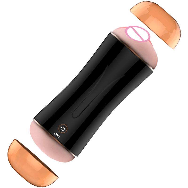 Foxshow - 63-00030 - Masturbator-Vibrating Masturbation Cup - 19,5 cm - USB - 10 function + Interactive Function / Double Ends - Luxury Giftbox - Black