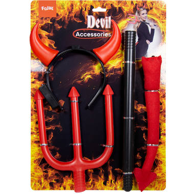 Halloween Accessoire Set voor Dames - Rode Tiara, Drietand en Staart - Voltooi je Griezelige Look!