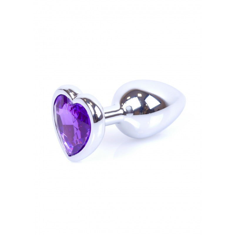 Bossoftoys - 64-00052 - Heart design silver Plug - Silver - Anal - Heart - Purple - length 7 cm - dia 2,7 cm - window colour box