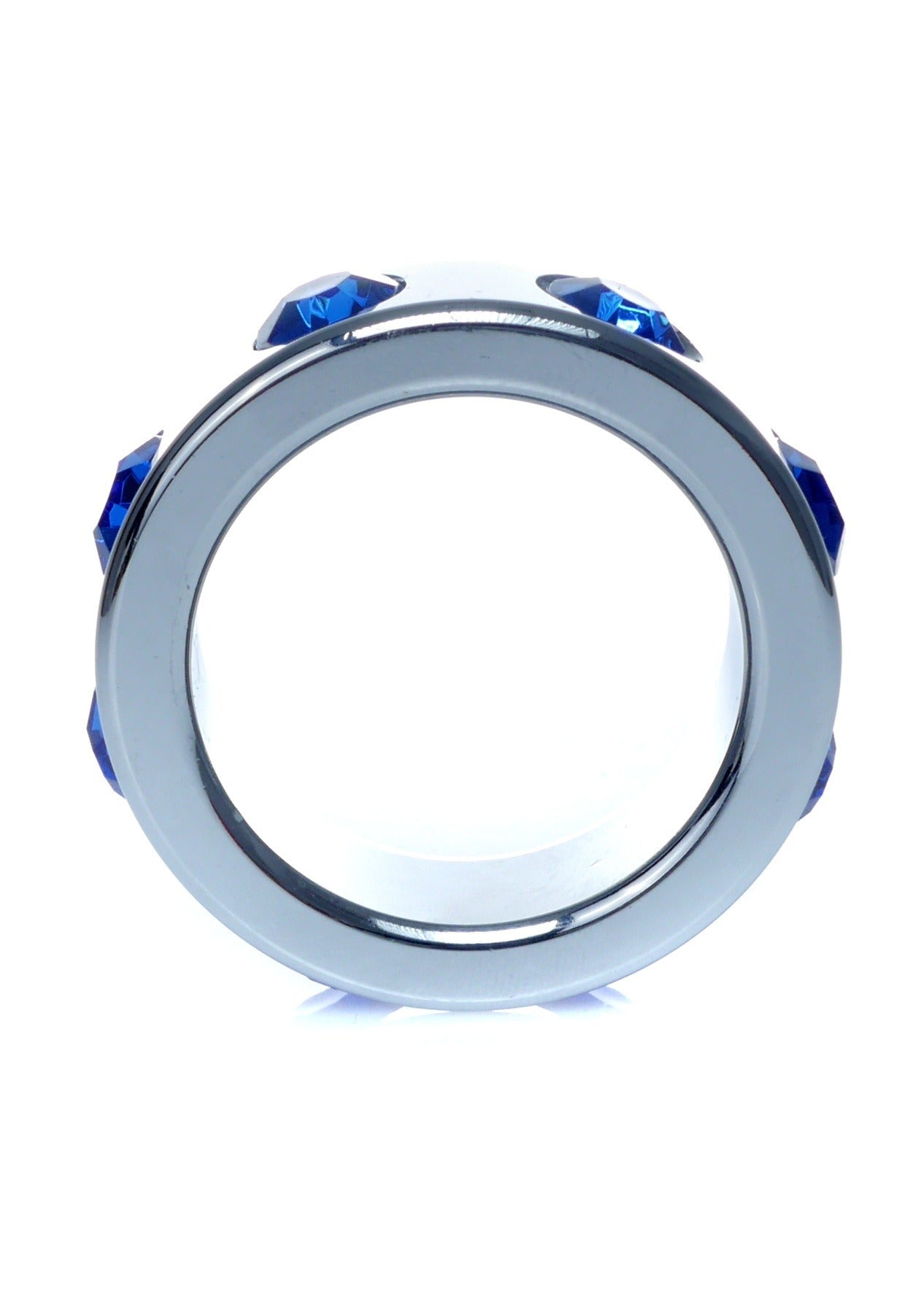 Bossoftoys - 64-00118 - Stainless steel - Metal Cockring - with Blue Diamond stones - Small size - inner dia 3,5 CM - outer dia 4,5 CM