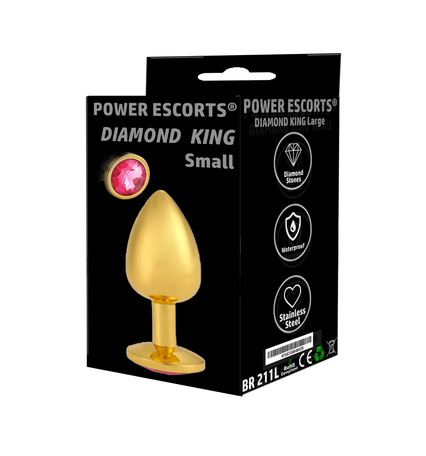 Power Escorts - BR211Spink- Diamond King Gold Plug Small - Diameter 2.7 cm - Length 7 cm - Anal Plug - Pink Stone