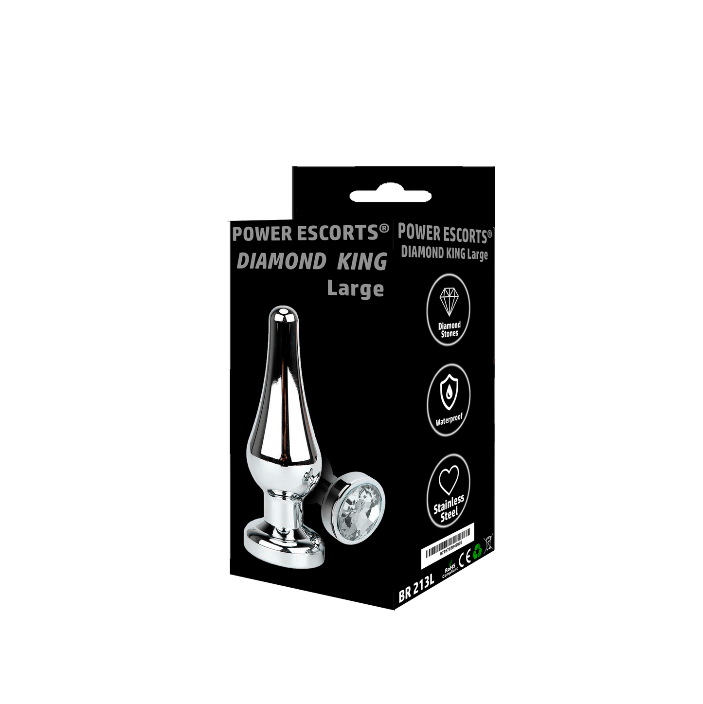 Power Escorts - BR213Lwhite - Diamond King Buttplug - Large size - Length 12.5 - dia: 4cm - White Stone - Anal butt - stylish Colour box