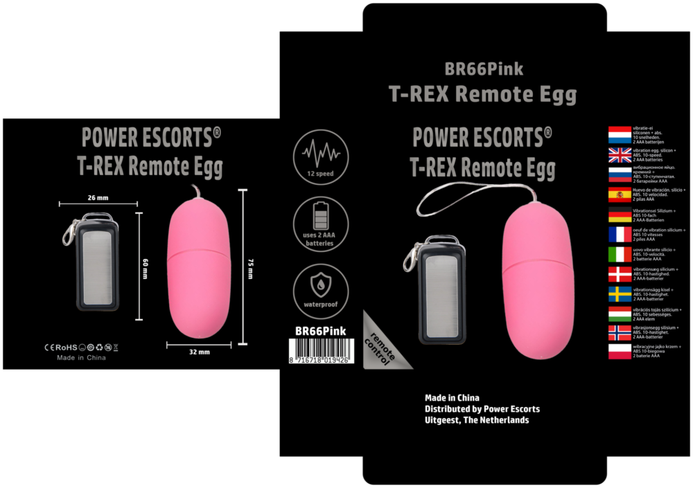 Power Escorts T-Rex Remote Egg BR66 Pink - 10 Speed