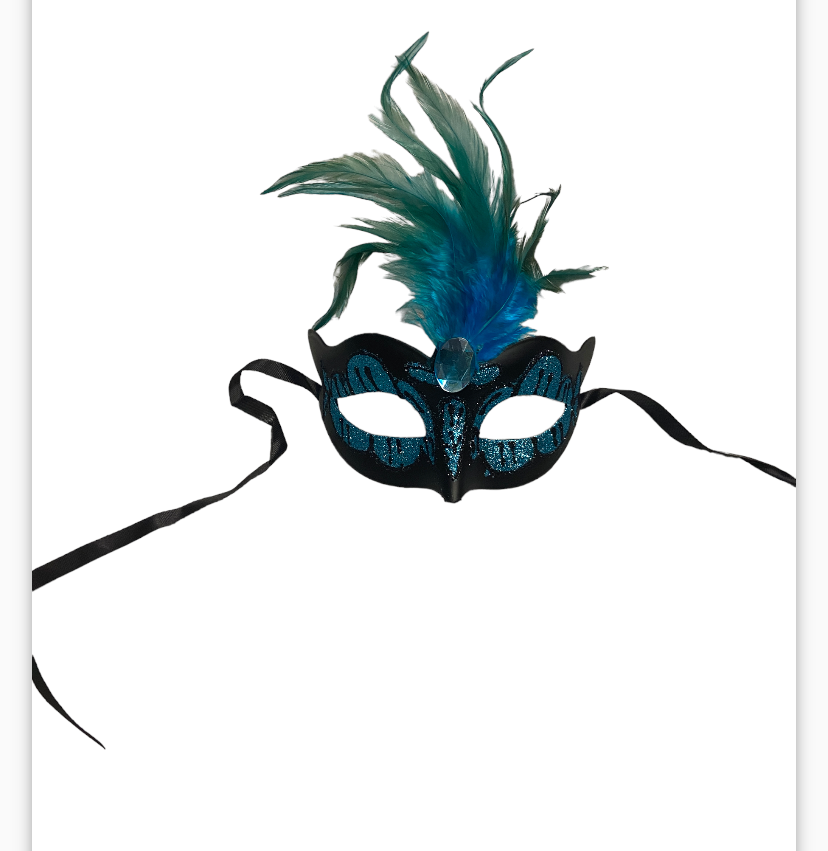 Power Escorts Luxury Venetian Love Mask Light Blue with Blue Stone and Feather on Top - Adjustable - Kinky Mask - Plastic bag - BR248LB