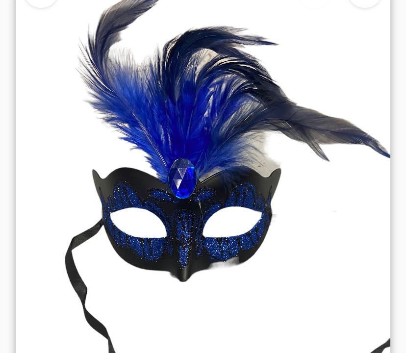 Power Escorts Luxury Venetian Love Mask Dark Blue with Blue Stone and Feather on Top - Adjustable - Kinky Mask - Plastic bag - BR248DB