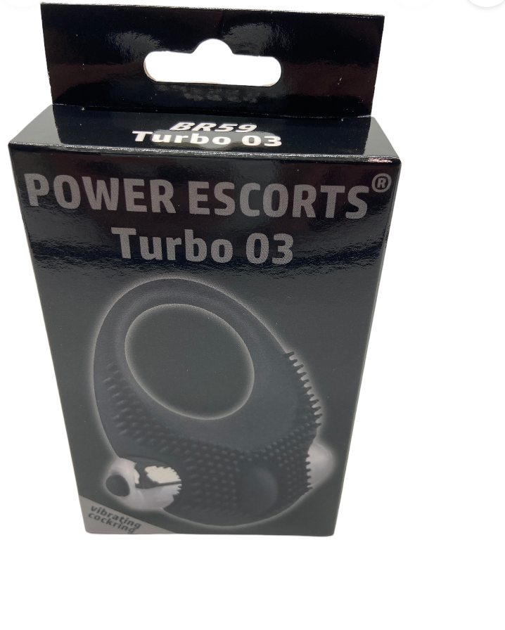 Power Escorts Silicone Turbo 03 Vibrerende Cockring - BR59 - Zwart
