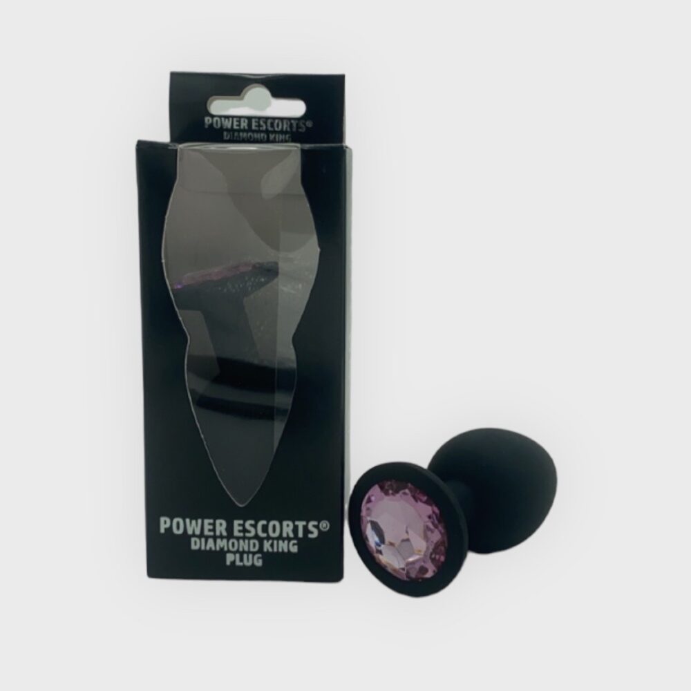 Power Escorts Medium Silicone Black Plug Pink Stone - BR135Mpink - Window Box