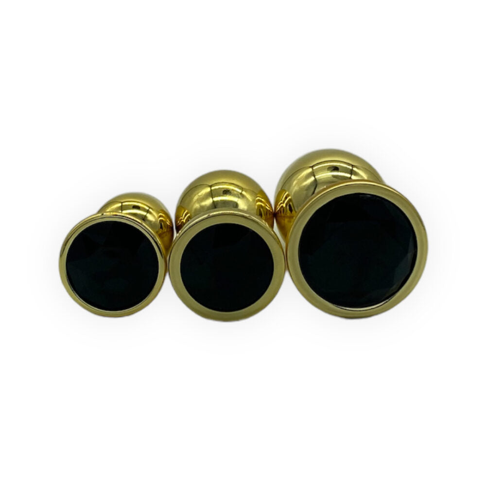Power Escorts - BR210 - Diamond King Gold Plug Black Stone Starter 3-Pack - S, M & L - Anal plug set - Stylish Colour box