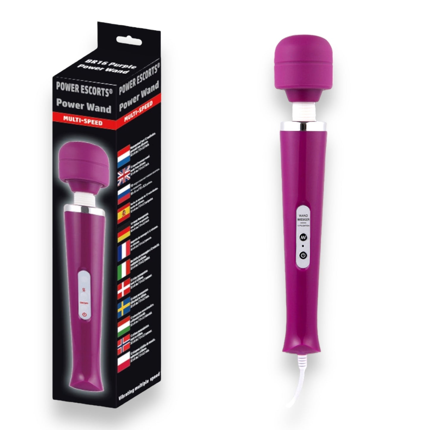 Power Escorts - BR16 - Power Wand Massager - 12-Speed - Stroomkabel - 4 Colours