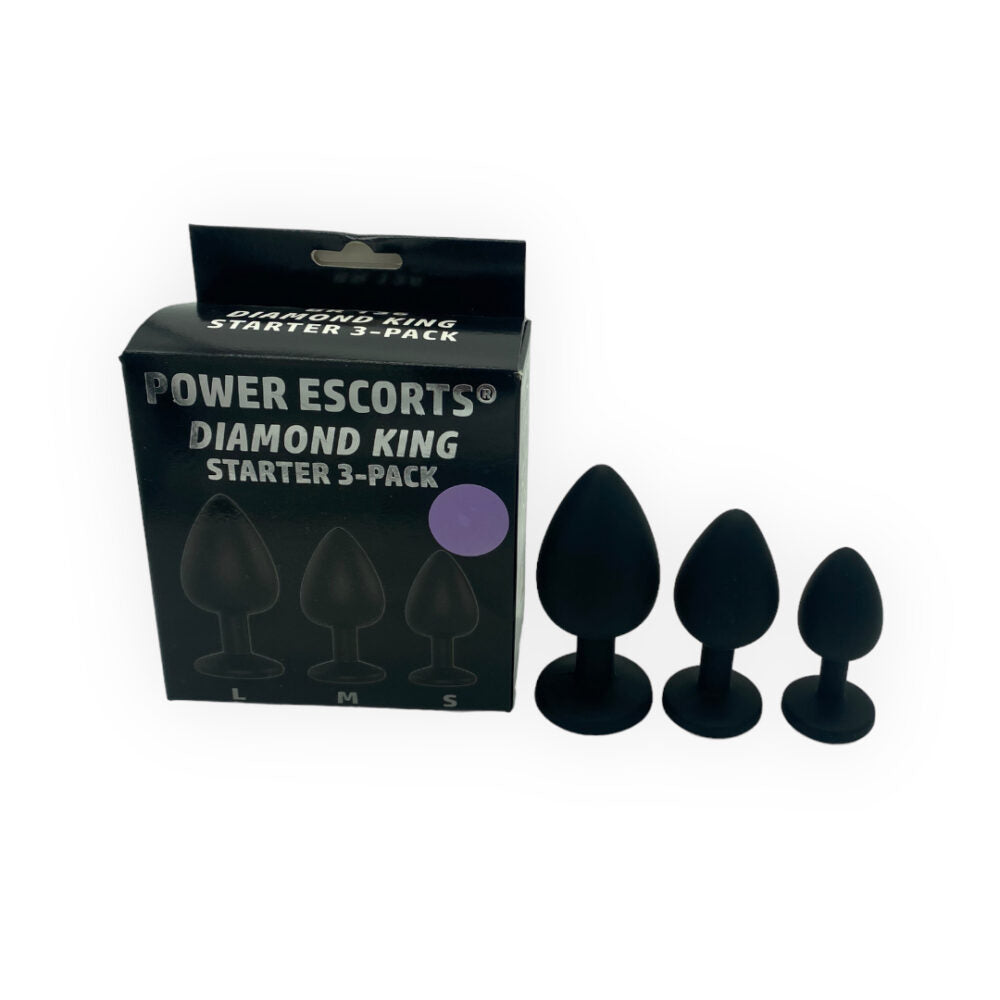 Power Escorts Diamond King Starter 3-Pack Silicone plug set Black with Purple Stone - BR136