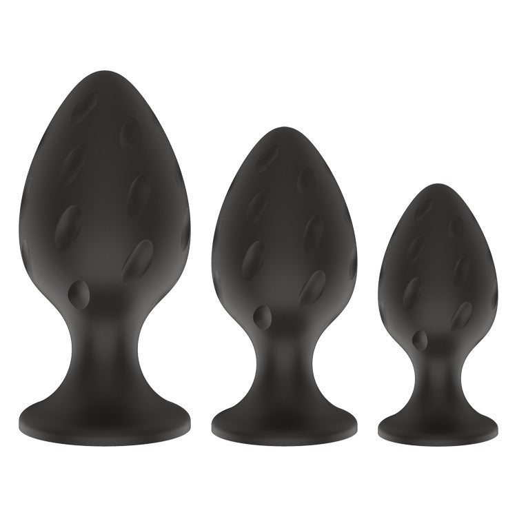Power Escorts - BR255 - Screw 04 Plug Anal Starter 3-Pack - S, M & L - Black - quality Silicone - No cheap tpe material - Colour box