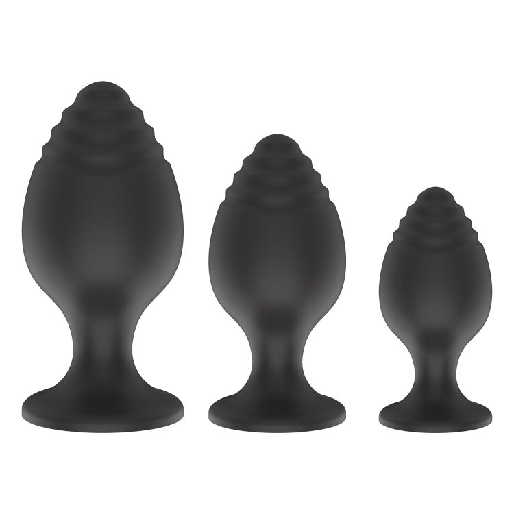 Power Escorts - BR254 - Screw 03 Plug Anal Starter 3-Pack - S, M & L - Black - quality Silicone - No cheap tpe material - Colour box