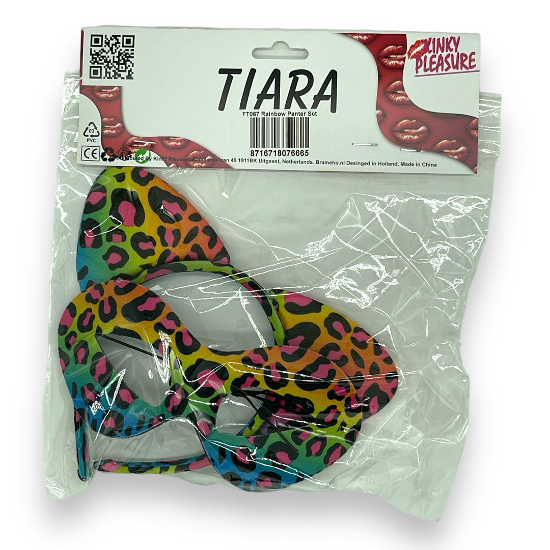 Regenboogkleurige Panter Verkleed Set - Tiara en Masker