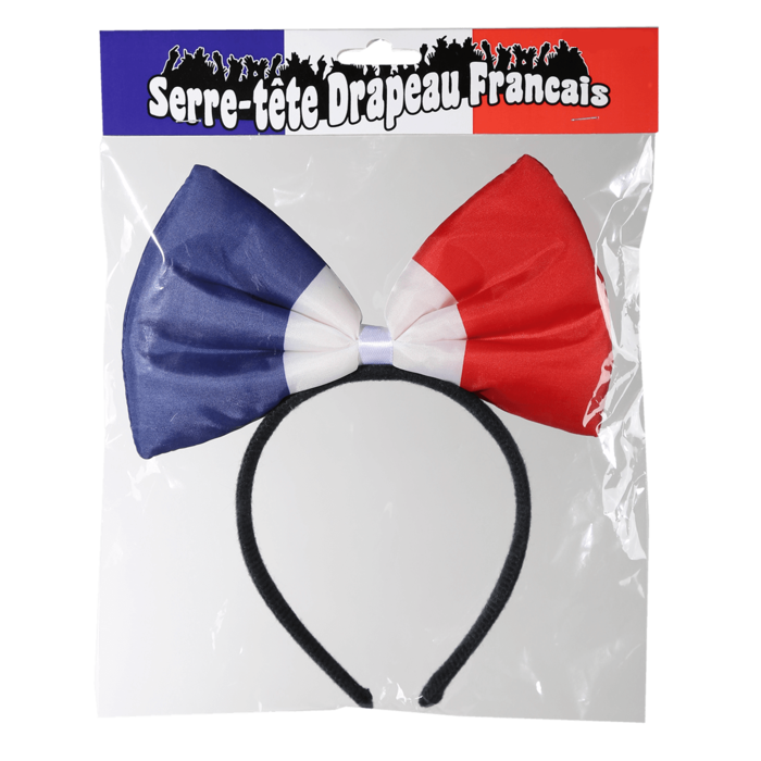 Pluche hoofdband vlinderdas in Franse kleuren, 25 cm