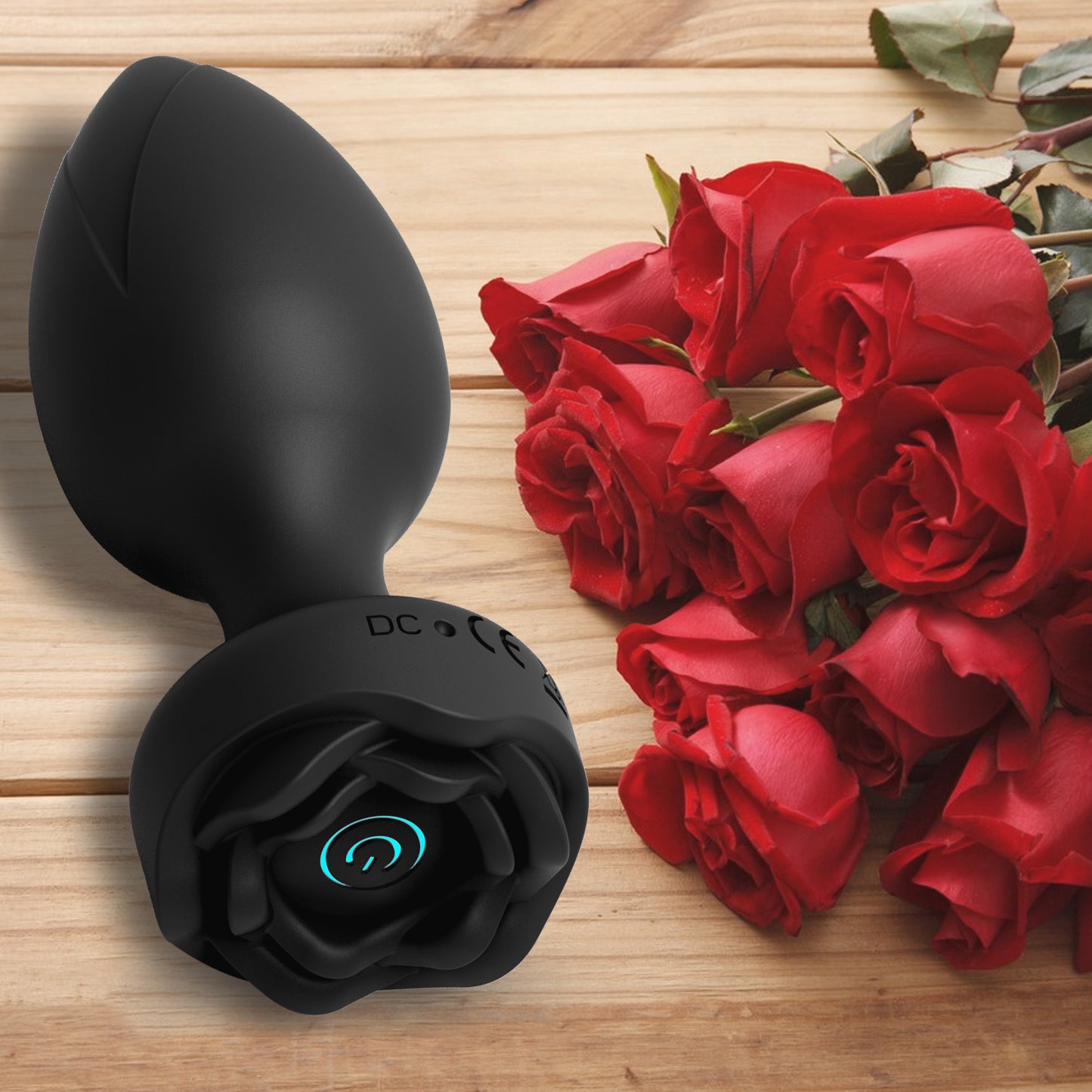 Power Escorts - BR313 - Princess Black Plug -  Remote Rose Design Plug - USB Rechargeable - 10 Functions