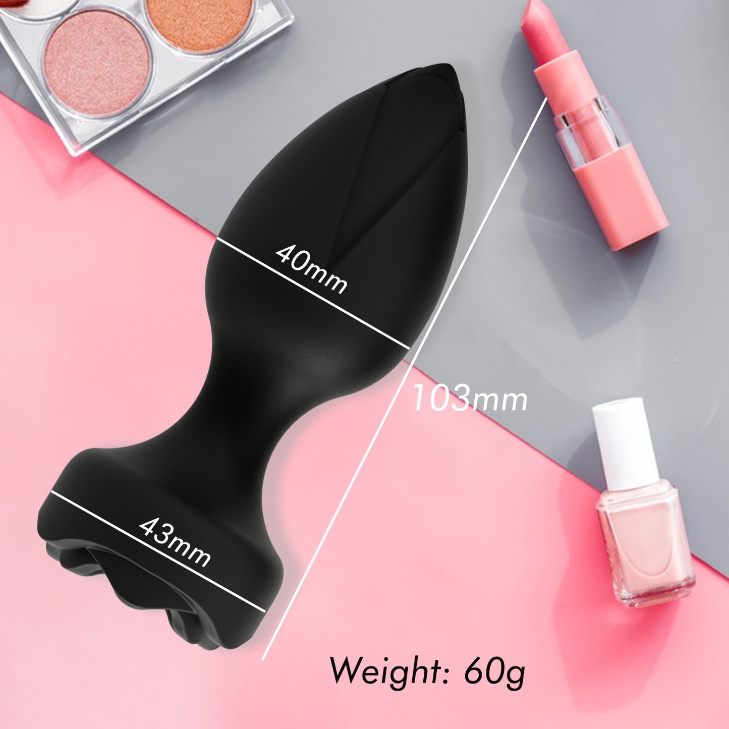 Power Escorts - BR313 - Princess Black Plug -  Remote Rose Design Plug - USB Rechargeable - 10 Functions