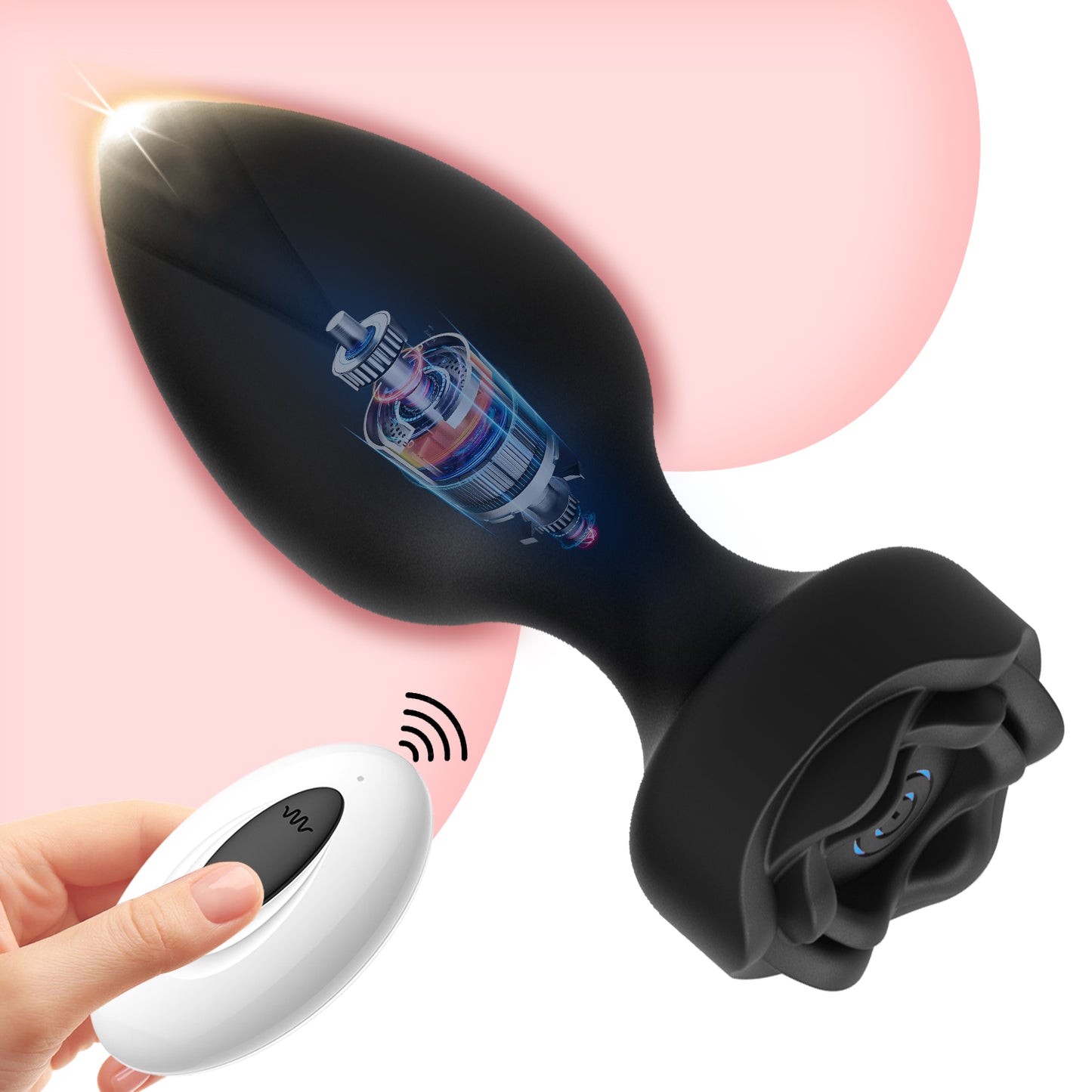 Power Escorts - BR313 - Princess Black Plug -  Remote Rose Design Plug - USB Rechargeable - 10 Functions