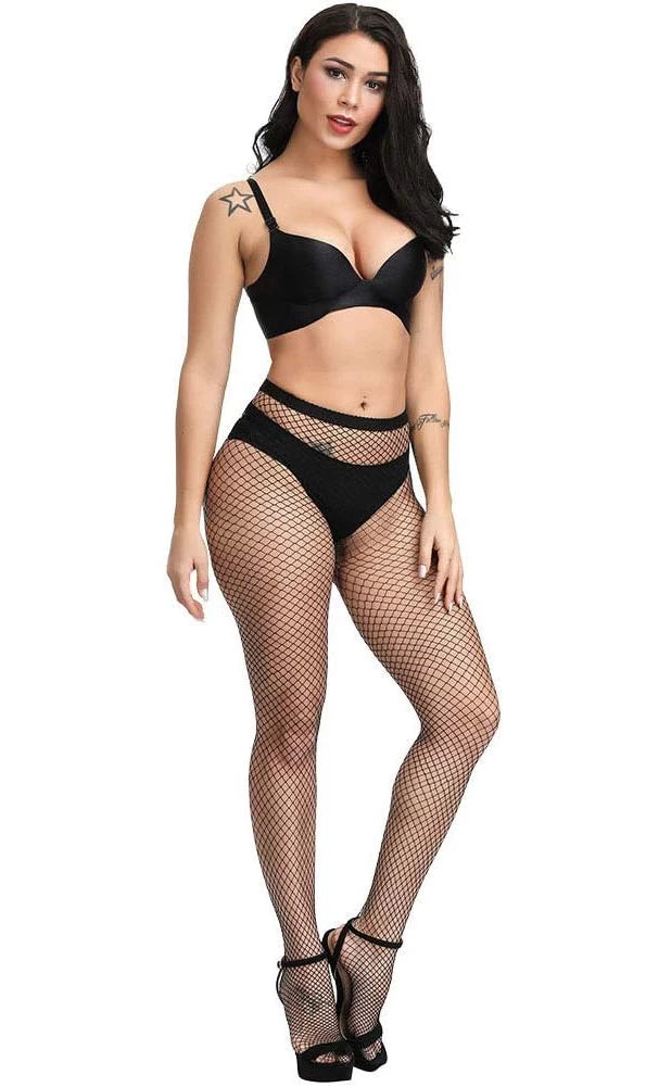 Fashion Fishnet Panty Hose - Stocking Medium Raster - Black