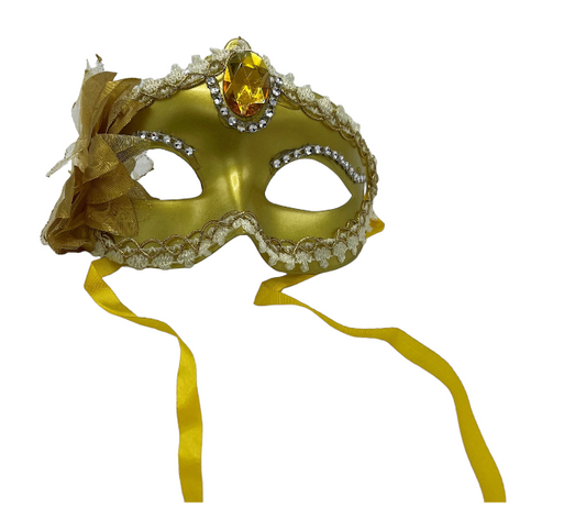 Power Escorts  - BR205- Luxury Venetian Love Mask - Gold - with Stone - Adjustable - Fetish Power - Kinky Mask - Plastic bag