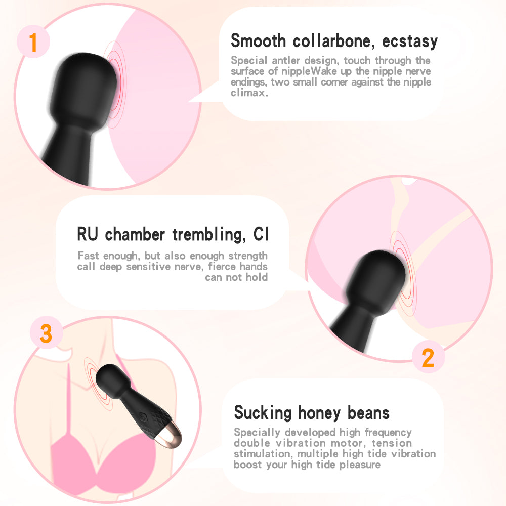 Power Escorts - BR315 - Mini Wand Massager De Luxe Black - 11,6 Cm / 4.5 Inch Silicone