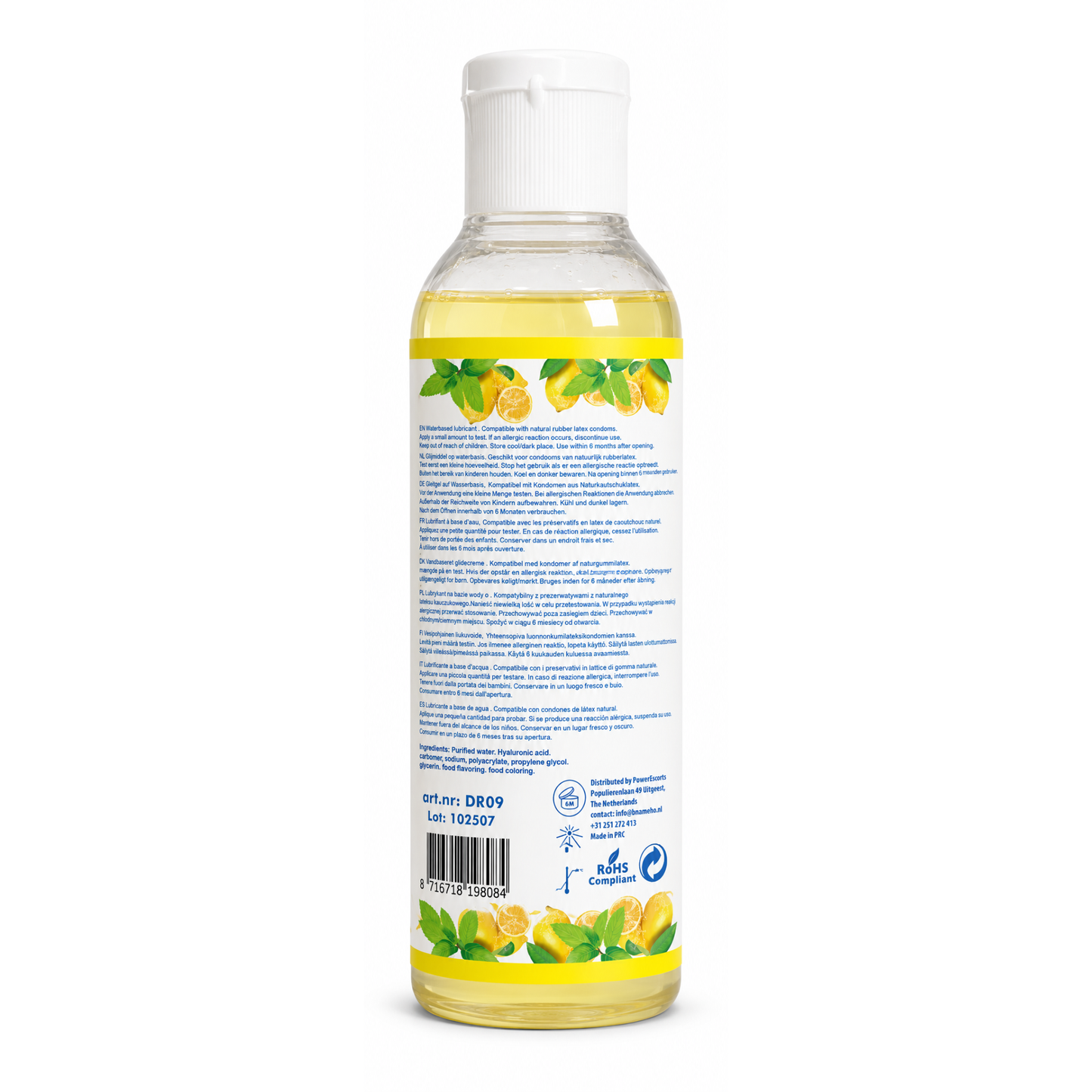 Power Escorts DR09 Lemon Glijmiddel 200 ml – Waterbasis Glijmiddel met Citroensmaak