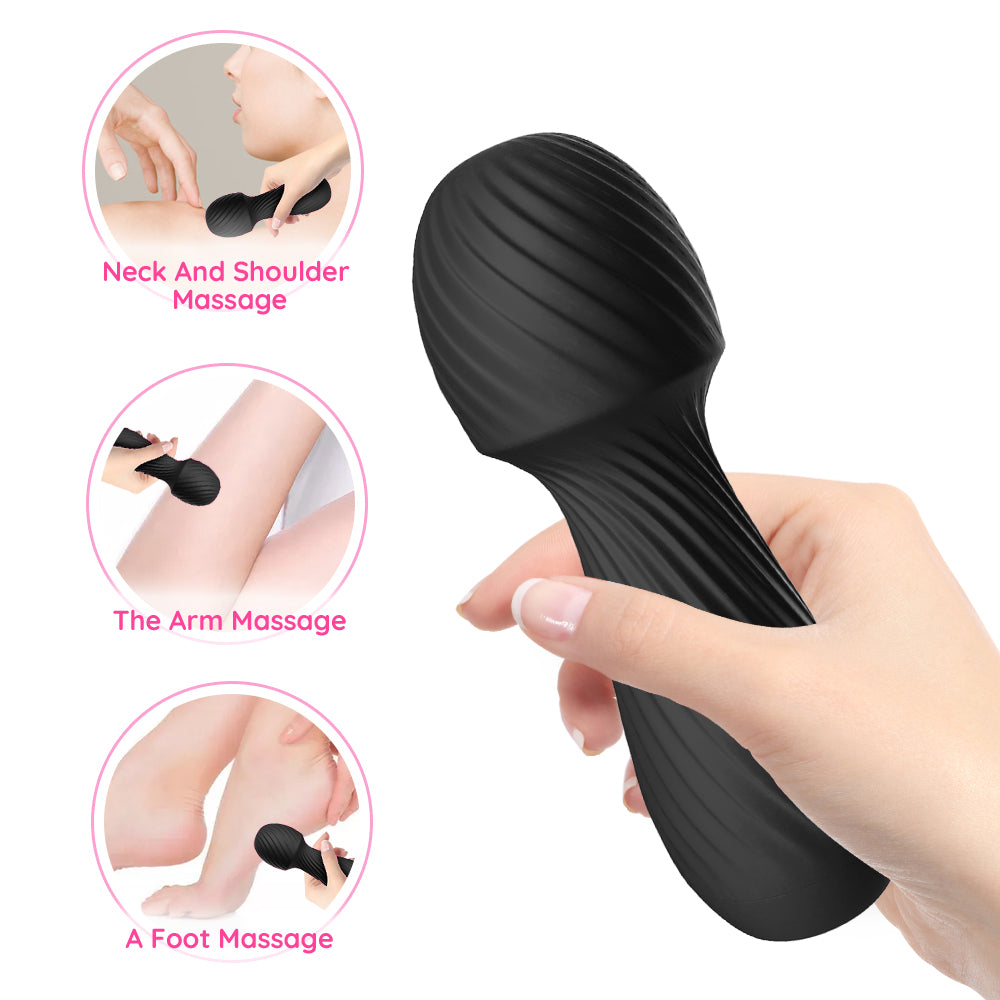 Bossoftoys - 52-00025 - Dazzle Black Silicone Mini Wand Massager - USB - 9 Vibration mode