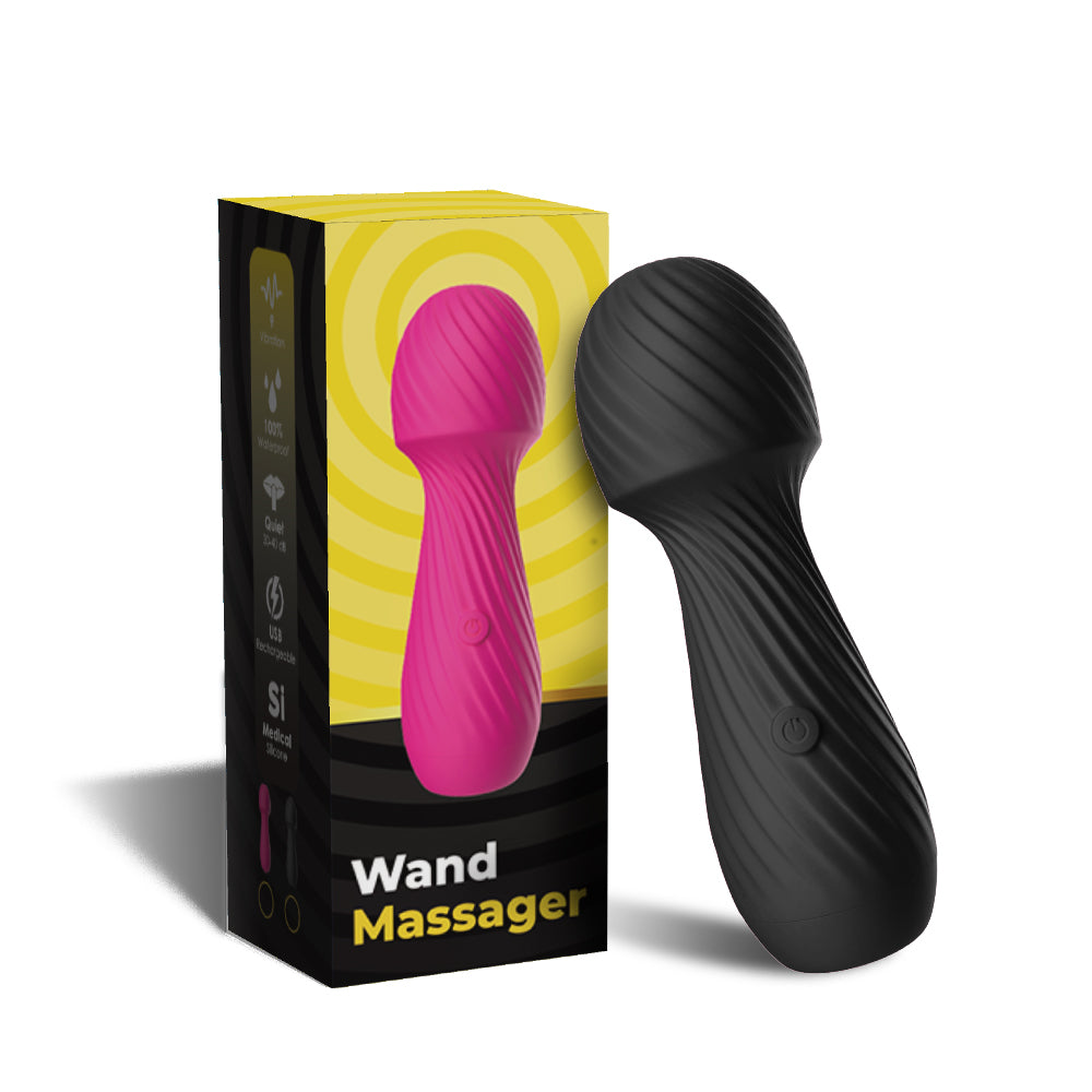 Bossoftoys - 52-00025 - Dazzle Black Silicone Mini Wand Massager - USB - 9 Vibration mode