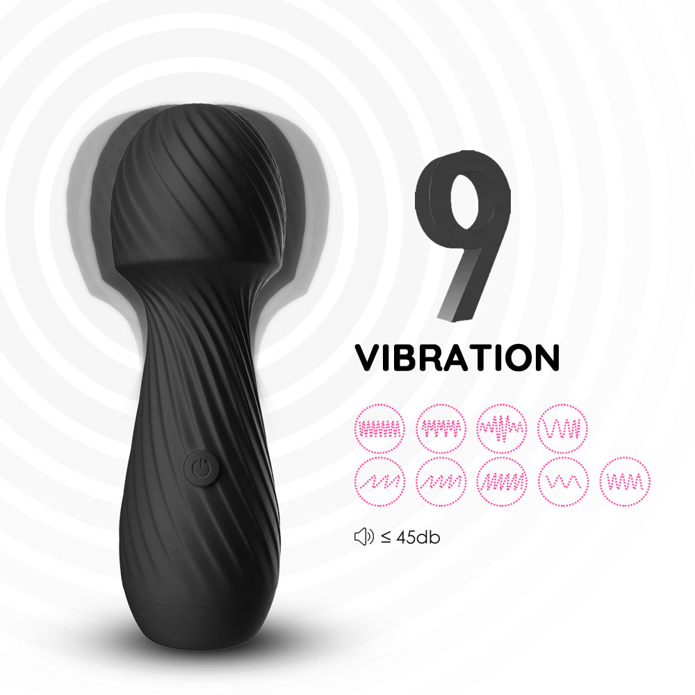 Bossoftoys - 52-00025 - Dazzle Black Silicone Mini Wand Massager - USB - 9 Vibration mode