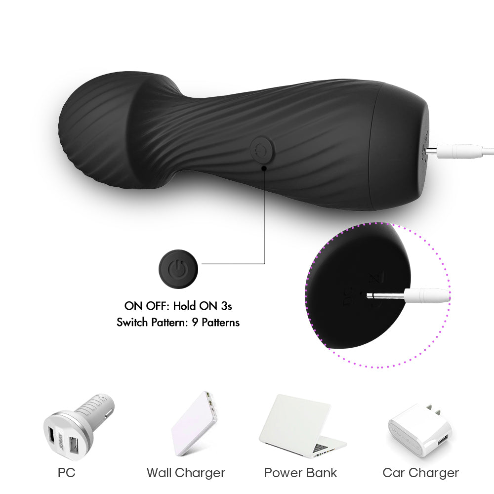 Bossoftoys - 52-00025 - Dazzle Black Silicone Mini Wand Massager - USB - 9 Vibration mode