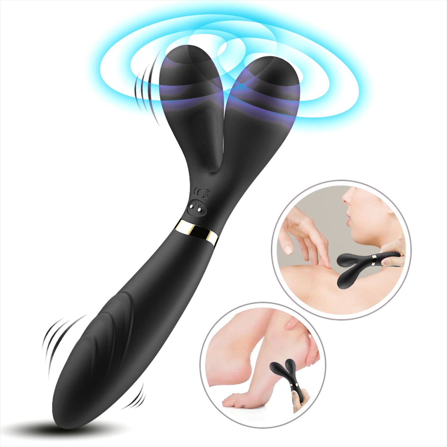 Bossoftoys - Y-Wand Zwarte dual head G spot vibrator - 52-00026- USB rechargeable - 100% waterproof - 9 vibration modes