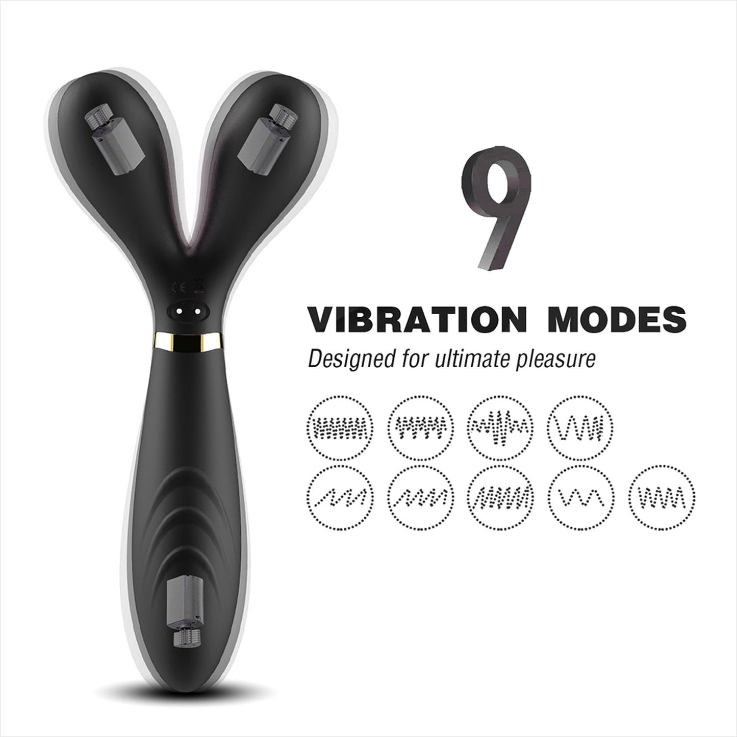 Bossoftoys - Y-Wand Zwarte dual head G spot vibrator - 52-00026- USB rechargeable - 100% waterproof - 9 vibration modes