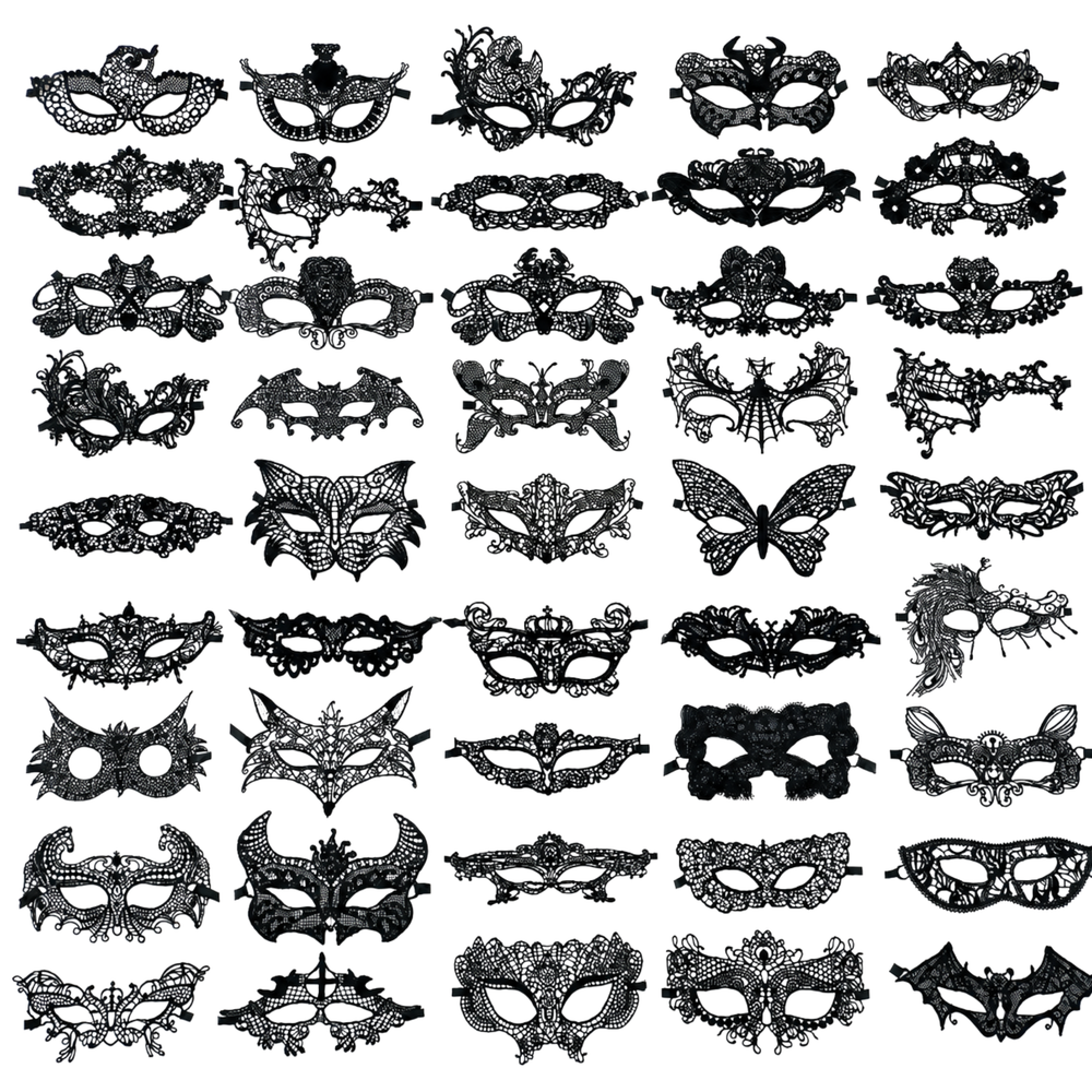 Kinky Pleasure Venetian Maskers – 10 Stuks – 10 Verschillende Zwarte Kant-Look Modellen