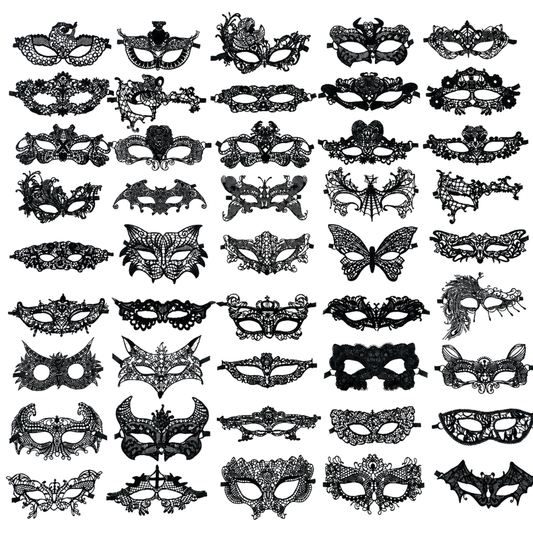 Kinky Pleasure Venetian Maskers – 10 Stuks – 10 Verschillende Zwarte Kant-Look Modellen