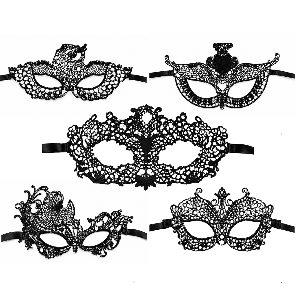 Kinky Pleasure Venetian Maskers – 10 Stuks – 10 Verschillende Zwarte Kant-Look Modellen