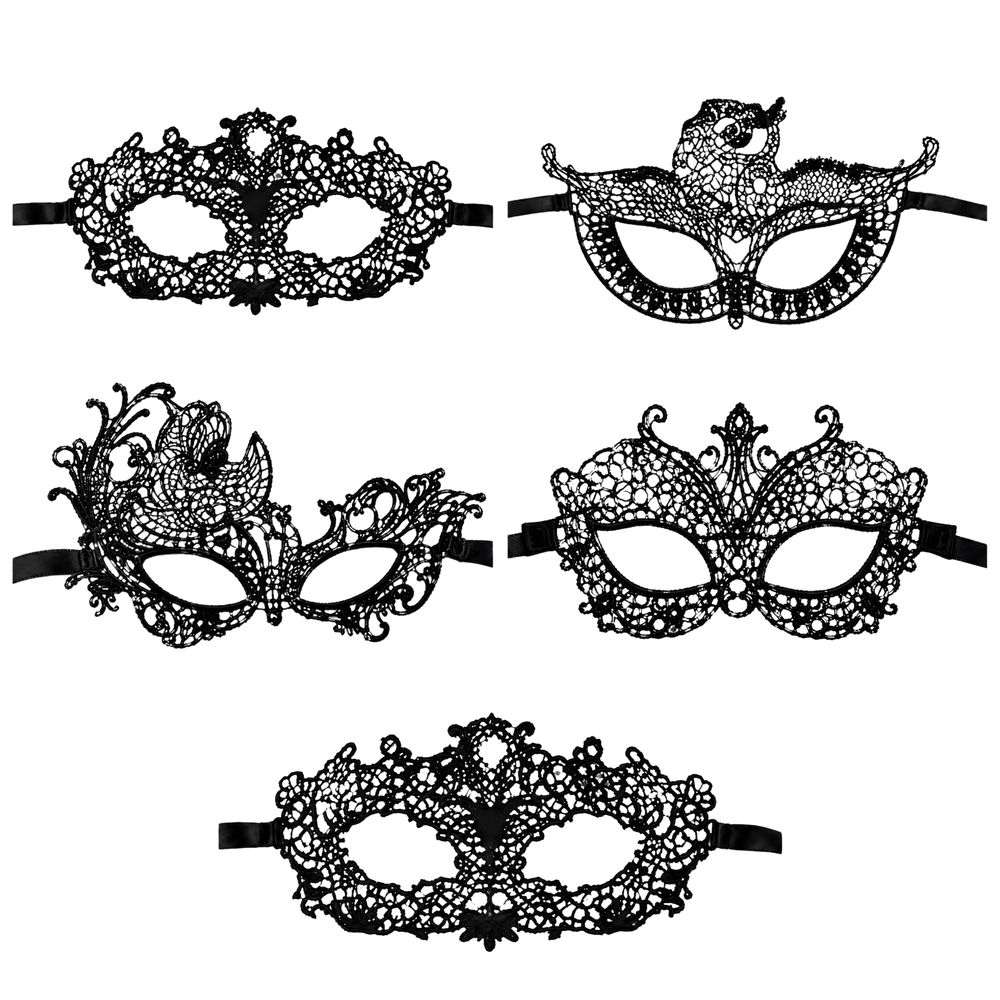 Kinky Pleasure Venetian Maskers – 10 Stuks – 10 Verschillende Zwarte Kant-Look Modellen