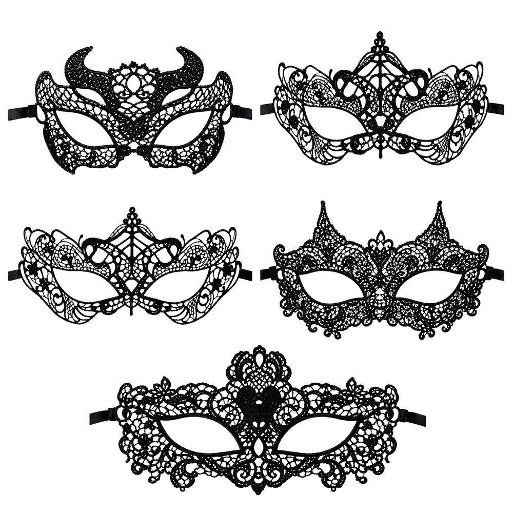Kinky Pleasure Venetian Maskers – 10 Stuks – 10 Verschillende Zwarte Kant-Look Modellen